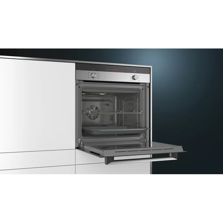 Siemens HB113FBS1 iQ100, Einbaubackofen, Energieeffizienzklasse A, Einbaugerät, elektrisch, Volumen 66 l, Breite 59,4 cm, Drehknebel, Vollglas-Innentüre, Autostart, 3D Heißluft, edelstahl – Bild 4