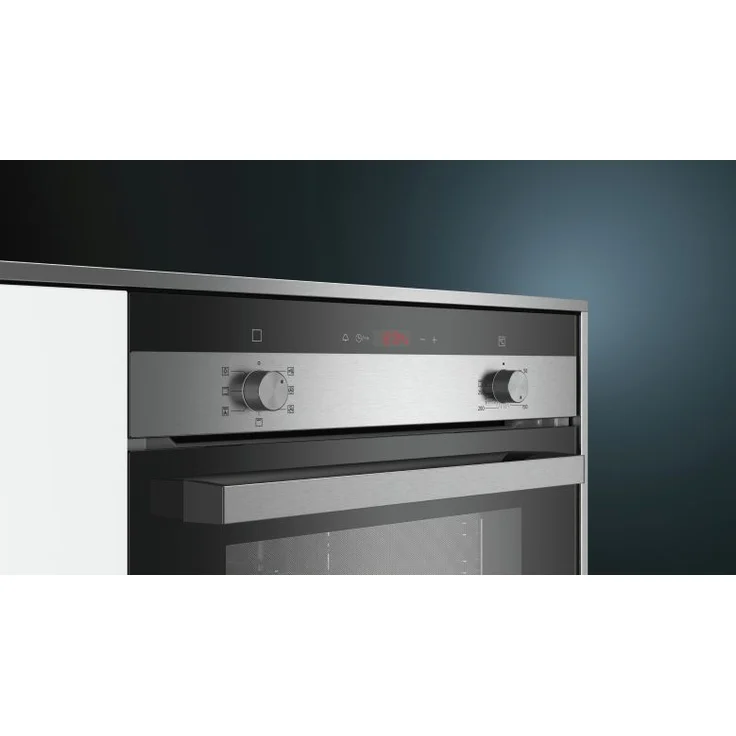 Siemens HB113FBS1 iQ100, Einbaubackofen, Energieeffizienzklasse A, Einbaugerät, elektrisch, Volumen 66 l, Breite 59,4 cm, Drehknebel, Vollglas-Innentüre, Autostart, 3D Heißluft, edelstahl – Bild 2