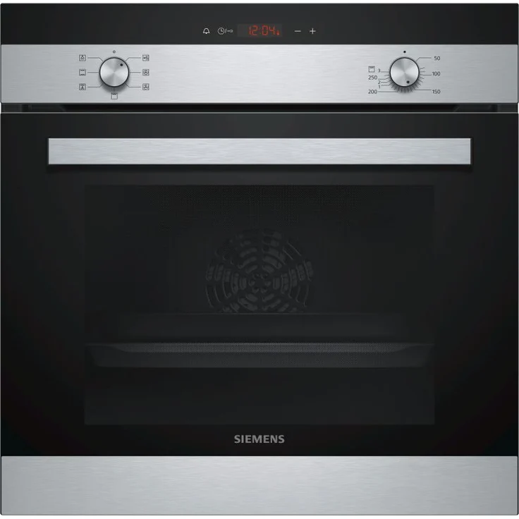 Siemens HB113FBS1 iQ100, Einbaubackofen, Energieeffizienzklasse A, Einbaugerät, elektrisch, Volumen 66 l, Breite 59,4 cm, Drehknebel, Vollglas-Innentüre, Autostart, 3D Heißluft, edelstahl – Bild 1
