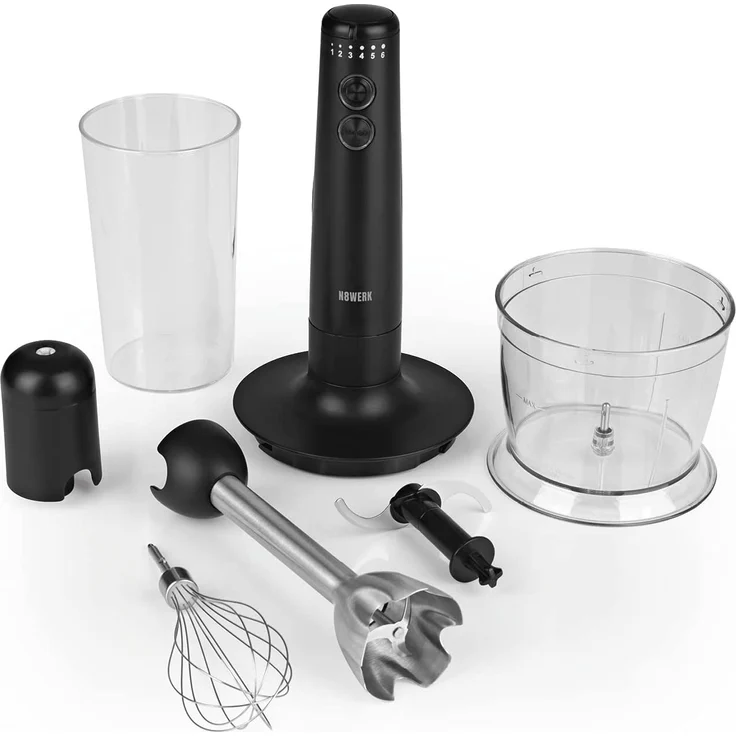 N8WERK Stabmixer in der Midnight Black Edition, 1200 Watt, inkl. Zerkleinerer (0,5L), Mixbehälter (0,7L), Schneebesen, mit 3-fach Edelstahlklingen, schwarz – Bild 6