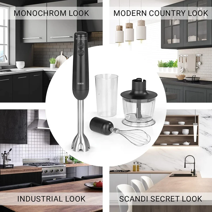N8WERK Stabmixer in der Midnight Black Edition, 1200 Watt, inkl. Zerkleinerer (0,5L), Mixbehälter (0,7L), Schneebesen, mit 3-fach Edelstahlklingen, schwarz – Bild 5