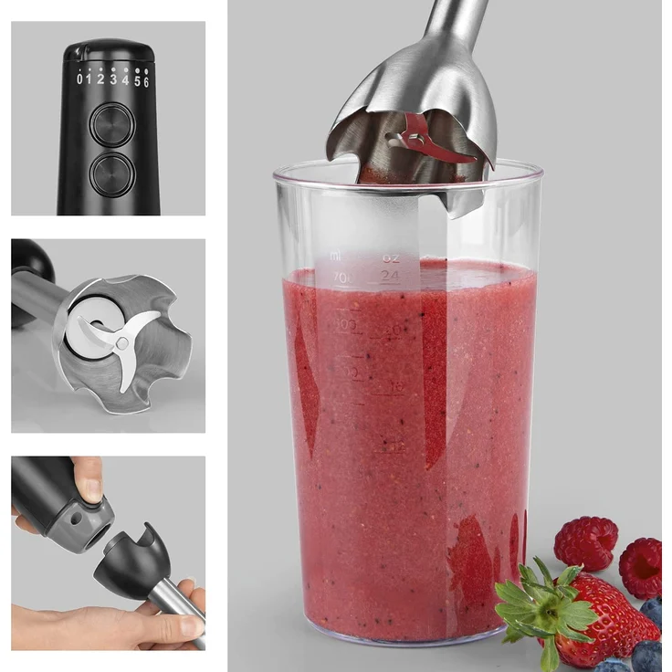 N8WERK Stabmixer in der Midnight Black Edition, 1200 Watt, inkl. Zerkleinerer (0,5L), Mixbehälter (0,7L), Schneebesen, mit 3-fach Edelstahlklingen, schwarz – Bild 3