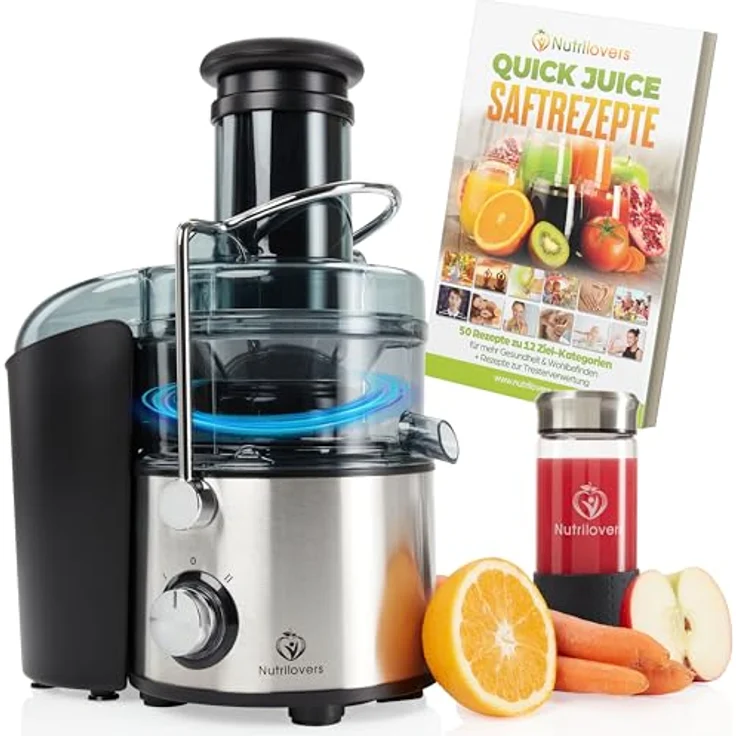 Nutrilovers QUICK-JUICER MAX, Zentrifugal-Entsafter mit 800 W, XXL-Einwurf, Edelstahlgehäuse, inklusive Reinigungsbürste und Rezeptbuch – Bild 2