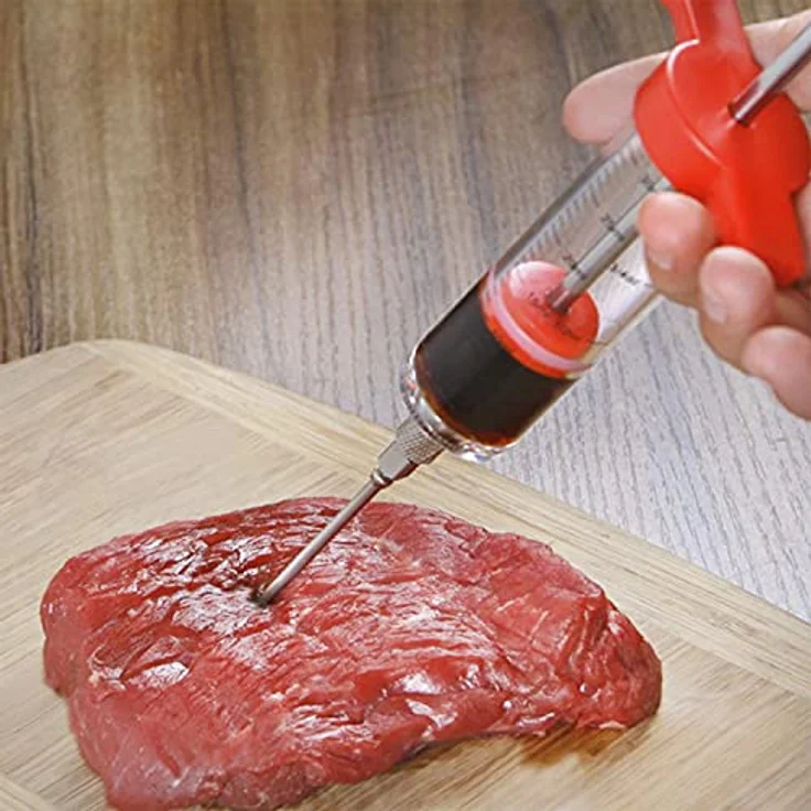 Ruhhy Fleischspritze-Set Marinadenspritze 50ml mit 3 Edelstahl-Fleischnadeln zum Pökeln für Rinder- und Schweinebraten, BBQ Smoker Zubehör – Bild 3