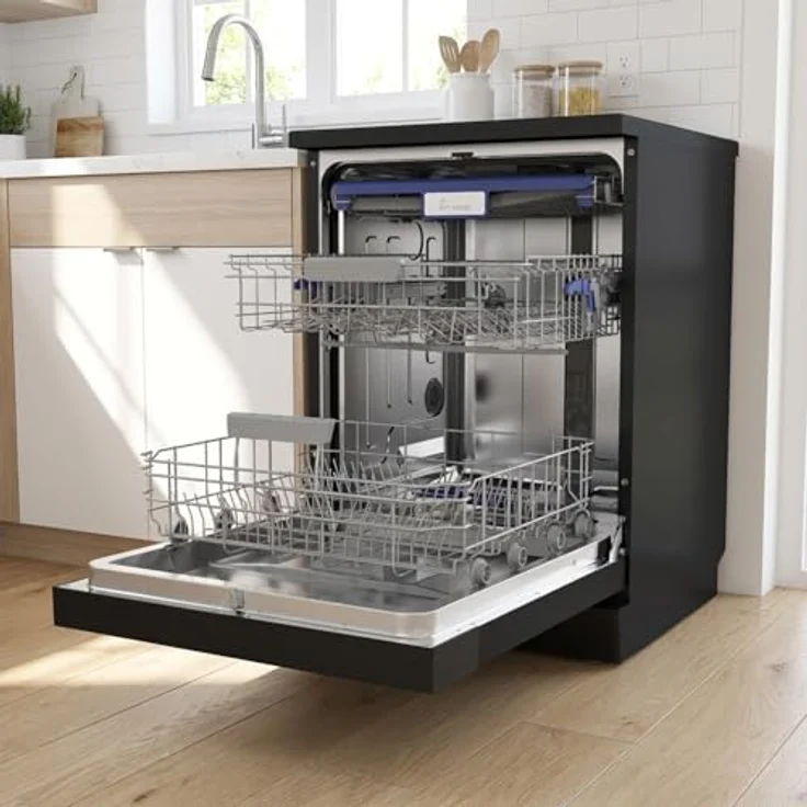 KKT KOLBE DW60FSS, 60 cm Geschirrspüler in Schwarz Silber, freistehend, Unterbaufähig, 14 Maßgedecke, 7 Programme, automatische Türöffnung, Besteckschublade, LED-Beleuchtung, höhenverstellbar – Bild 2