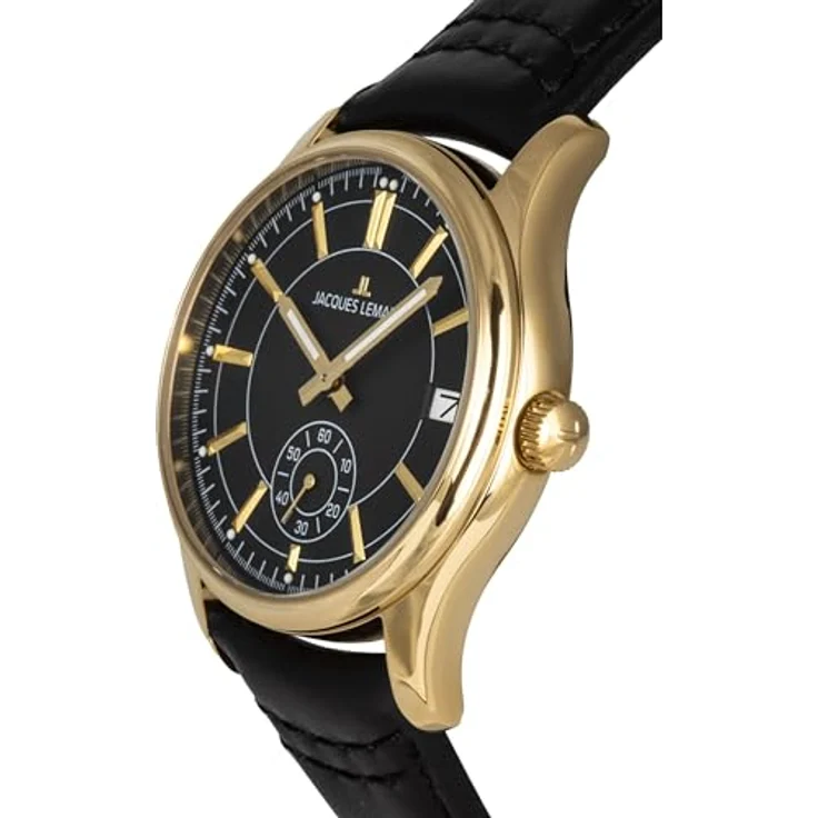 JACQUES LEMANS Herren Analog Quarz Uhr 32030401, Edelstahl Gehäuse, rund, Schwarz – Bild 3