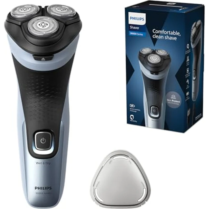 PHILIPS Shaver Series 3000X, Elektrischer Nass- und Trockenrasierer für Männer in Himmelblau, SkinProtect-Technologie, ausklappbarer Bartschneider – Bild 1