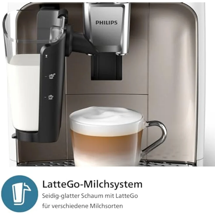 Philips 2300 Serie Vollautomatische Espressomaschine - 4 Getränke, modernes Farb-Touchscreen-Display, LatteGo-Milchsystem, SilentBrew, Keramikmahlwerk, AquaClean-Filter. Weißes Chrom (EP2333/40) – Bild 5