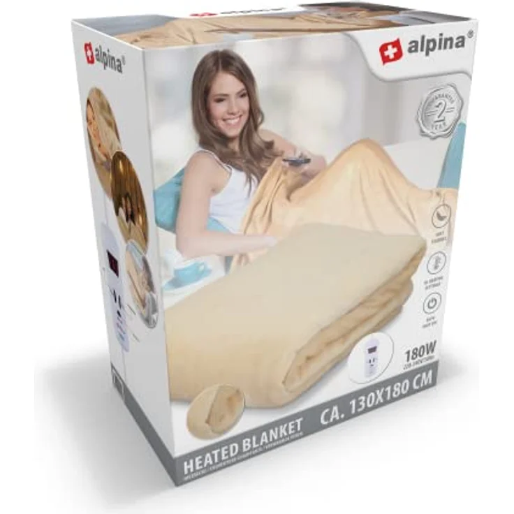 Alpina Heizdecke-1 einflankige Decke mit Zeitschaltuhr-Plaid mit 10 Heizstufen-130x180 cm, Stoff, Beige, 180x130 cm – Bild 4