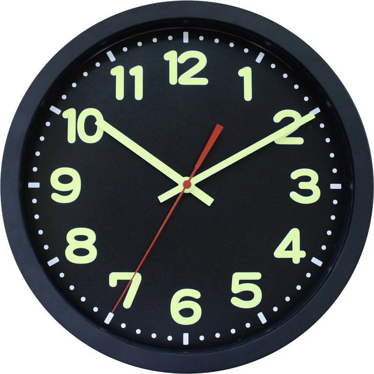 EUROTIME Wanduhr Funk-Wanduhr floureszierend, leuchtende Zeiger und Ziffern