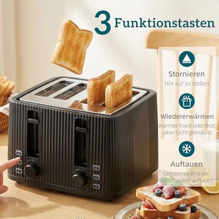 HOMCOM Wasserkocher-Toaster-Eierkocher Set, 1,7L Wasserkocher, 4-Scheiben Toaster in Schwarz mit Sicherheitsfunktionen und Signalton-Timer – Bild 5