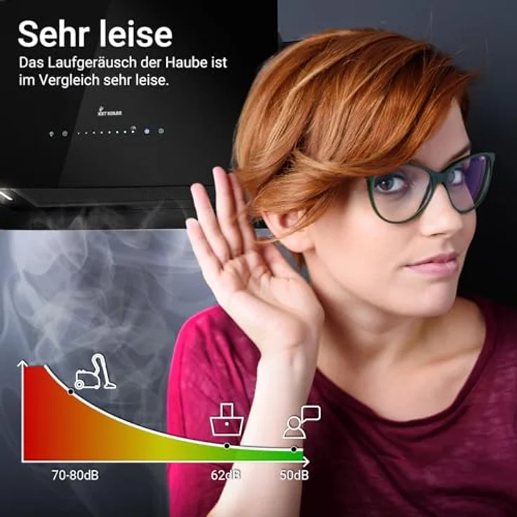 KKT KOLBE CUBE60FB, A+++ Dunstabzugshaube 60 cm, 684 cbm/h Umluft, 9 Stufen, Smart WLAN, freihängend, schwarz, Glas, LED-Beleuchtung, Nachlaufautomatik – Bild 5