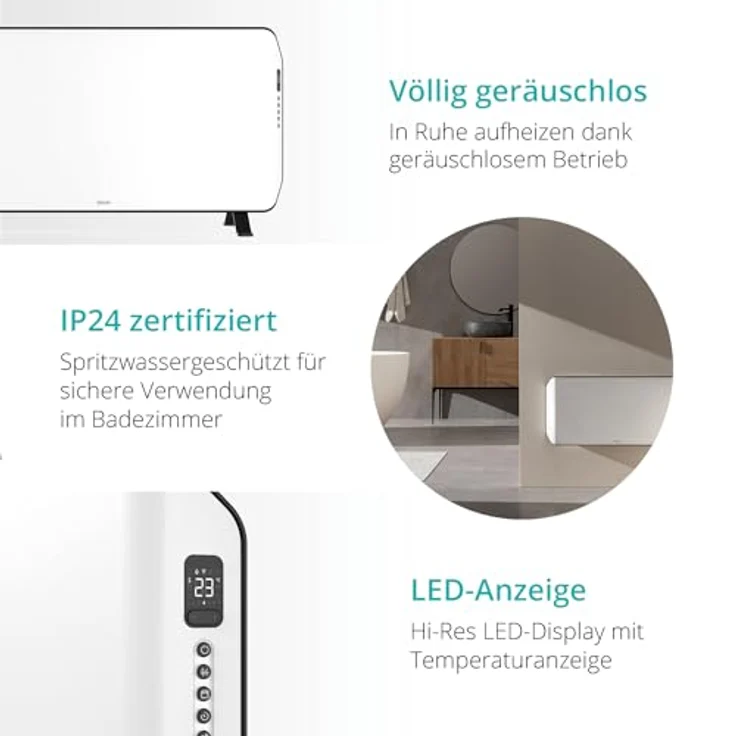 Duux Edge Elektrischer Konvektor-Raumheizer 24 h IP24 Indoor Flur Wand Weiß,  – Bild 3