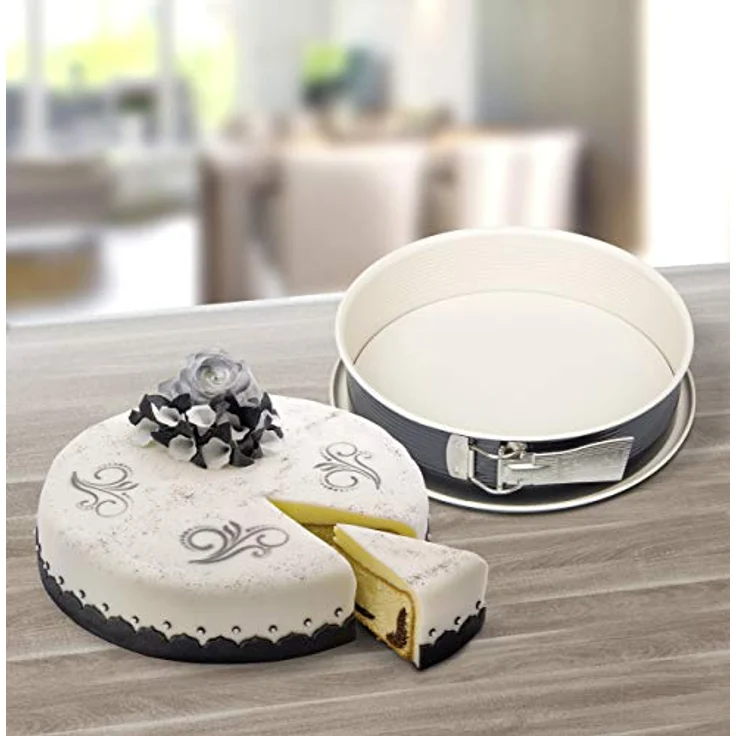 Zenker Springform Ø 26 cm CREME NOIR, Backform mit Flachboden und Auslaufschutz aus Stahlblech, runde Kuchenform mit keramisch verstärkter Antihaftbeschichtung (Farbe: Crème-Anthrazit), Menge: 1 Stück – Bild 4