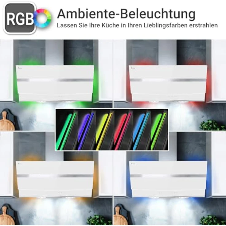 KKT KOLBE HERMES8005WM Dunstabzugshaube 80cm mit RGB-W Ambientebeleuchtung, WLAN-Steuerung und Nachlaufautomatik, weiß – Bild 2