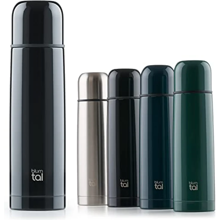 Blumtal® Thermosflasche 500 ml - BPA-freie Thermoskanne für warm&kalt - auslaufsichere Isolierflasche 500ml Edelstahl rostfrei - Thermoskanne mit Becher - Thermoskanne 500ml - Isolierkanne - Schwarz – Bild 1