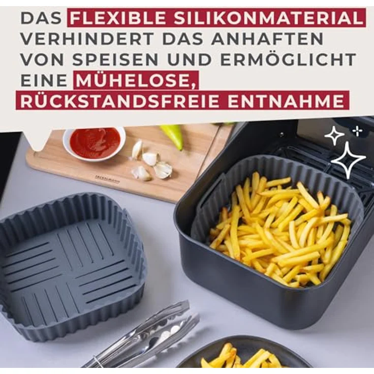 Fackelmann Silikonform für Heißluftfritteuse, 21 cm, eckig, aschgrau, antihaftbeschichtet, spülmaschinengeeignet – Bild 7