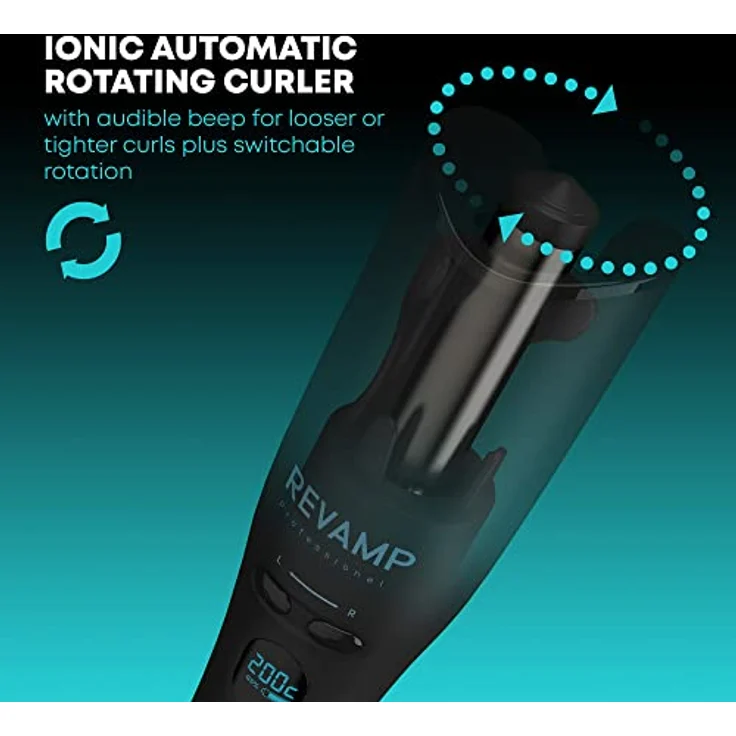 REVAMP Hollywood Curl kabelloser Lockenstab - Automatischer rotierender Haarstyler, Ionenfunktion, Keramik, Progloss-Öle - Rosa – Bild 2