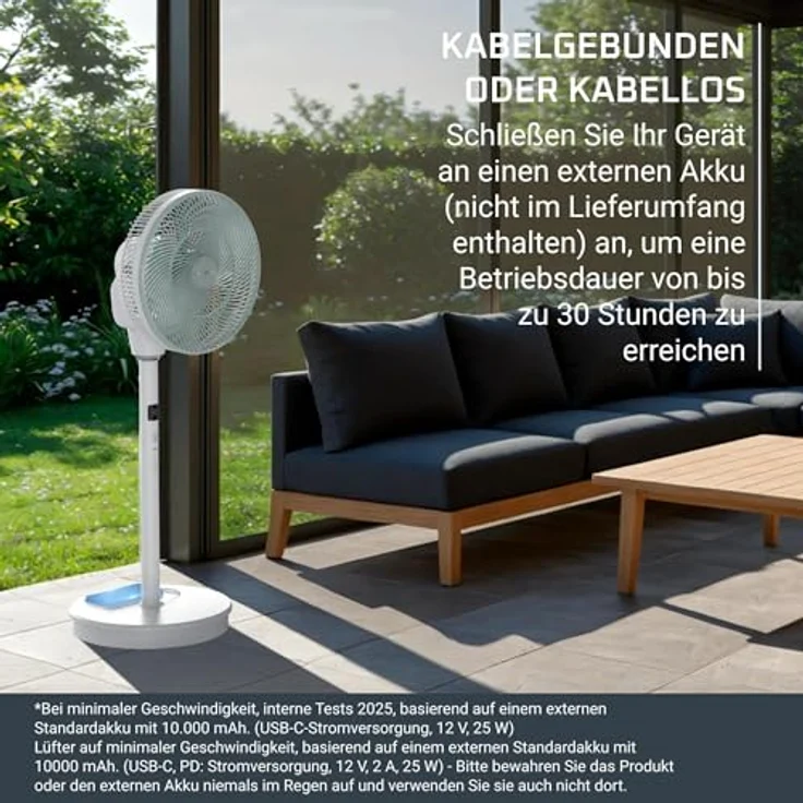 Rowenta Turbo Silence Compact 3D Nomad QV5050F0, leistungsstarker und geräuscharmer Ventilator mit externer Akku-Kompatibilität, kompakt und mobil – Bild 4