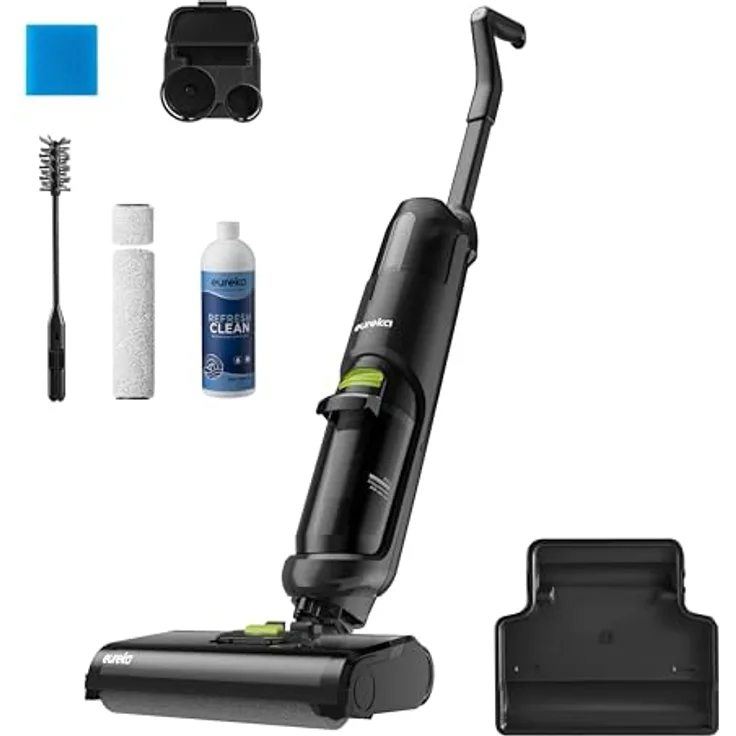 Eureka NEW400, Schnurloser Nass-Trocken-Besen Staubsauger mit 600-ml-Frischwassertank, selbstreinigend, schwarz