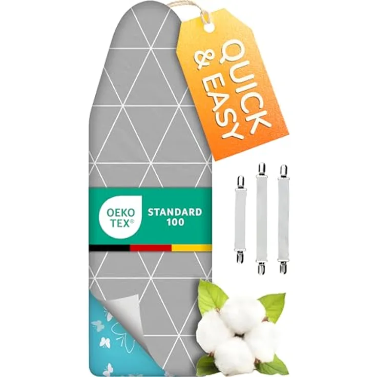 smart&gentle Turbo Bügelbrettbezug XXXL 150x50 cm, 5-Lagen Thermoreflexion, universal passend für Dampfbügeleisen, Made in Germany, ÖKO-Tex zertifiziert