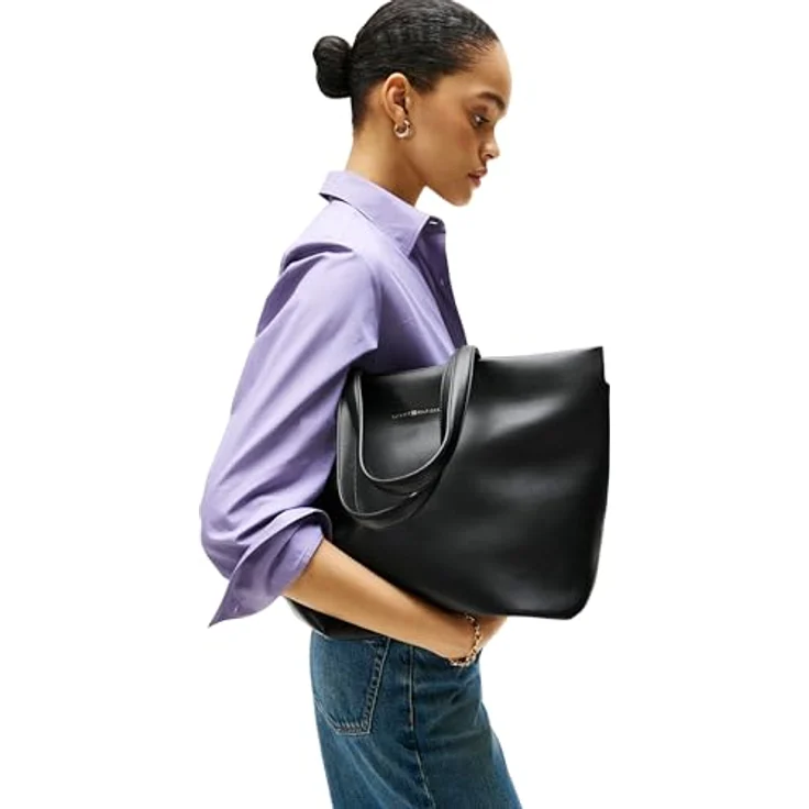 Tommy Hilfiger TH Logotape Shopper Tasche, 40 cm, schwarz, 100% Polyurethan – Bild 4