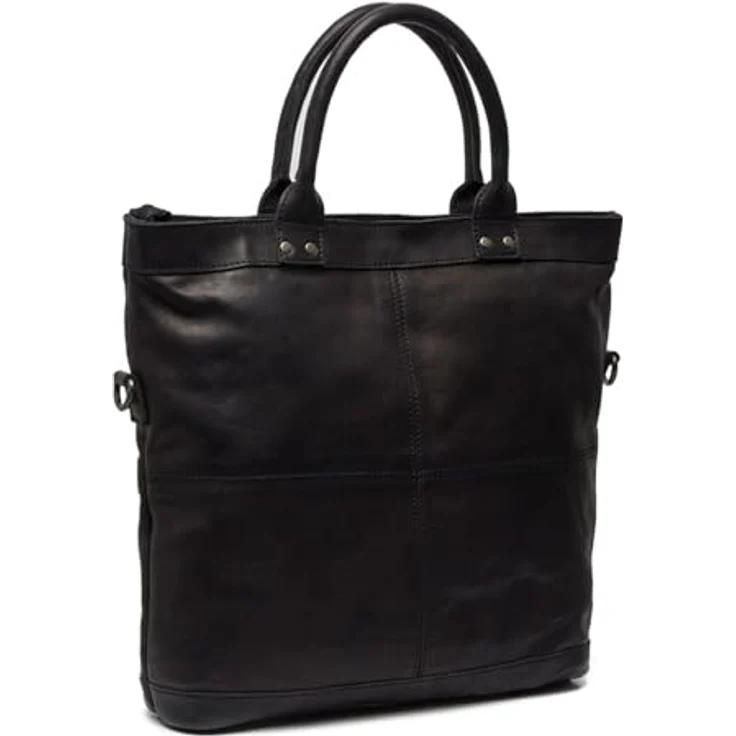 The Chesterfield Brand Shopper, klassischer Einkaufstasche aus 100% Rindsleder, Schwarz, 34x36x9 cm, mit abnehmbarem Schulterriemen und Zipperfächern – Bild 1