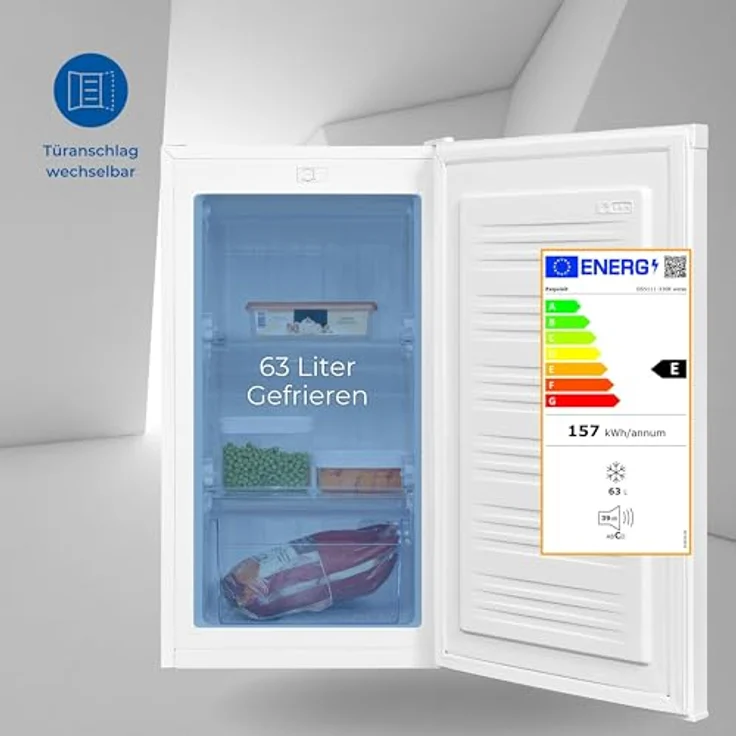 Exquisit Gefrierschrank GS5111-330E weiss | Kleiner Gefrierschrank 63 Liter Volumen | 4* Gefrieren | Tiefkühlschrank klein mit Temperaturregelung – Bild 2