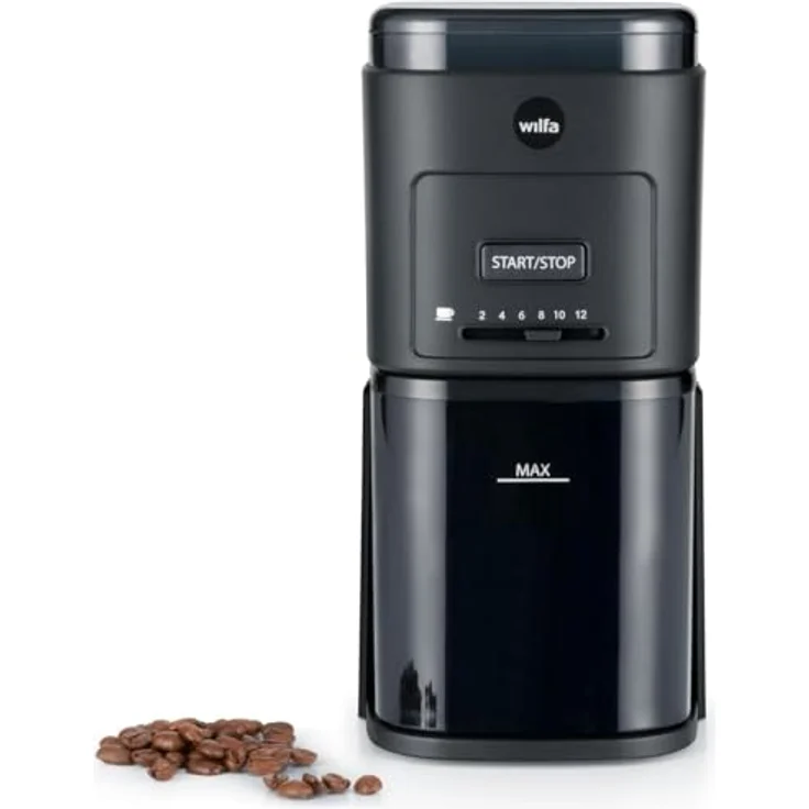 Wilfa DAILY Elektrische Kaffeemühle I Flachscheiben-Mahlwerk I 260g Bohnenbehälter I Mahlgrade fein bis grob I Einstellbare Pulvermenge für 2-12 Tassen I Überhitzungsschutz (schwarz) – Bild 1