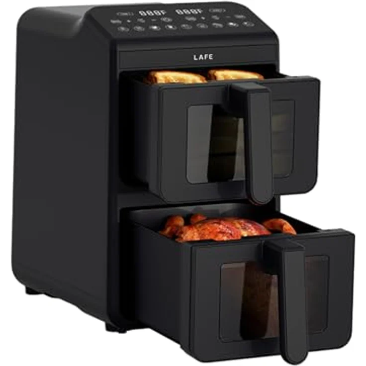 Lafe Dual Fry 10 l, Ölfreie Heißluftfritteuse mit zwei Kammern, 2460 W, LCD-Display, Temperatur 40–200 °C, Timer 60 min, Sichtfenster, gesundes Garen – Bild 1