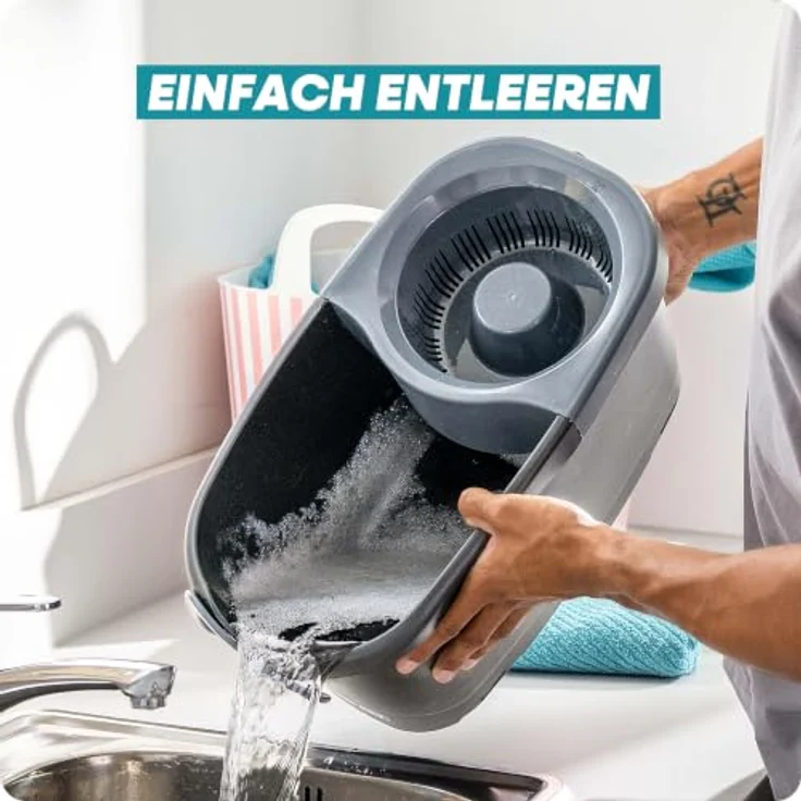 Leifheit Bodenwischer-Set CLEAN TWIST Disc Mop Ergo Black, 4-teilig, mit Auswringen im Stehen, dosierbarer Feuchtigkeit und Teleskopstiel 109-140 cm – Bild 7