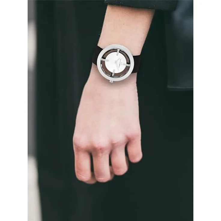 Rhodenwald & Söhne Lucrezia Damenuhr Edelstahl Silber 3 ATM mit Swarovski® Kristallen, Lederarmband Schwarz Fashionuhr Skeletonoptik – Bild 4