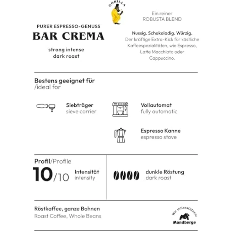 Joerges Gorilla Bar Crema 1kg, Kaffeebohnen – Bild 3