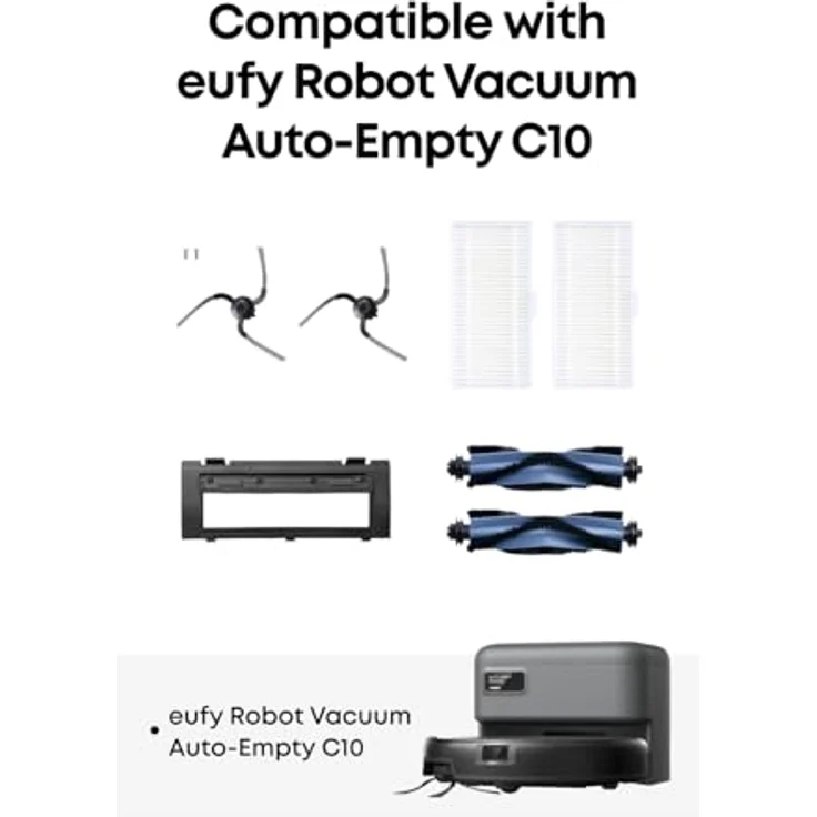 eufy Roboterstaubsauger-Ersatzset, kompatibel mit eufy C10, All-in-One-Wartungspaket mit 2 Seitenbürsten, 2 Hochleistungsfiltersätzen, 2 Rollbürsten und 1 Rollbürstenabdeckung – Bild 2