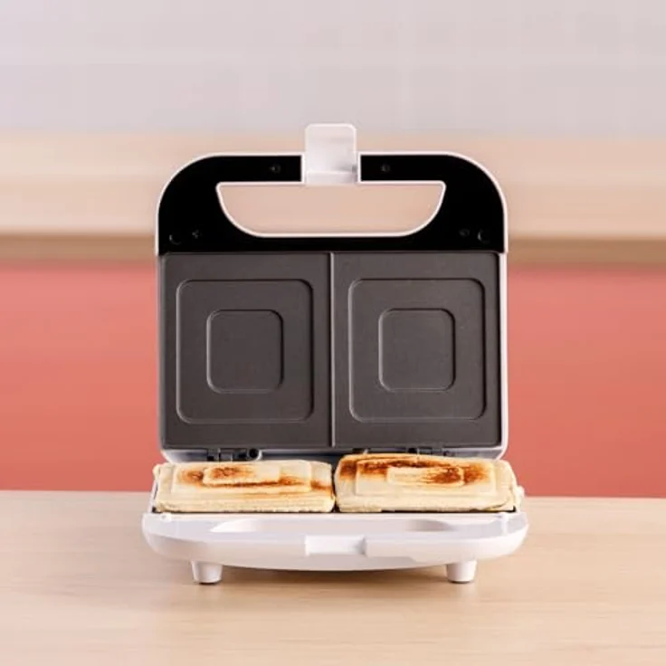 Solac Sandwichmaker SD5054, Kontaktgrill mit 750 W Leistung und antihaftbeschichteten Platten, Weiß – Bild 2