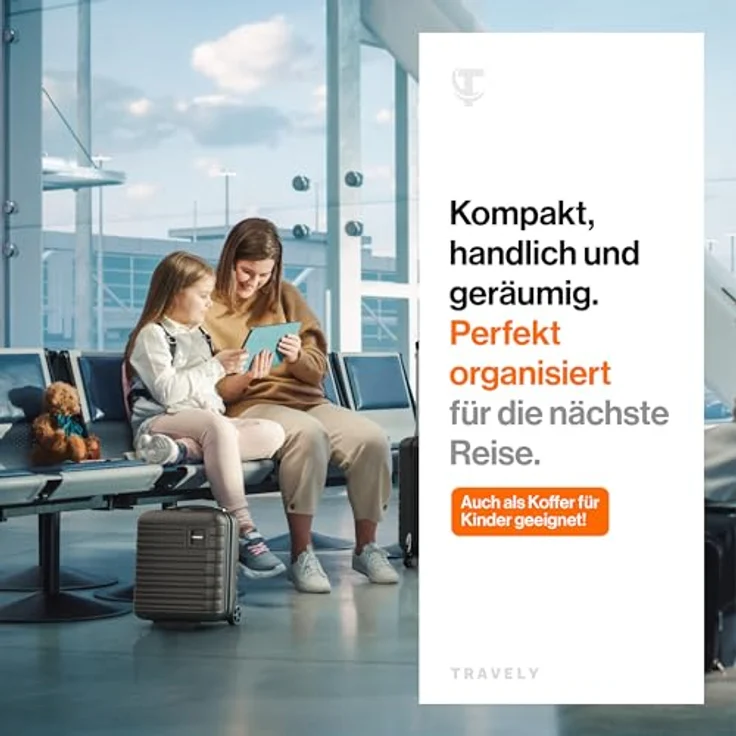 Travely Premium Handgepäck Koffer 40x30x20cm - Mondsteingrau, 26L Trolley Handgepäck mit sanften Rollen – Bild 3