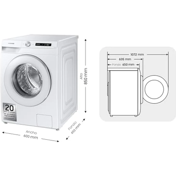 Samsung Waschmaschine AI Control mit Öko-Waschanlage WW12T504DTW/S3, freistehend, 12 kg, 1400 U/min, Klasse A, WiFi, Dampf, Frontlader, 60 x 85 x 65 cm, weiß – Bild 2