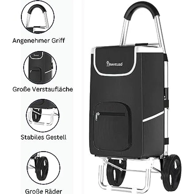 56 L Einkauf Trolley Einkaufswagen Shopping Trolley Tasche Aluminium Stabil Schwarz – Bild 2