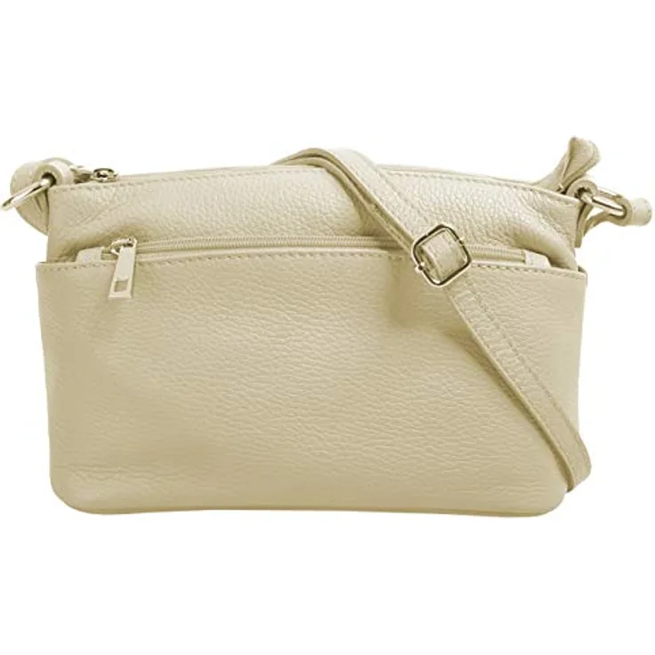Cluty Umhängetasche aus 100% Rindleder, made in Italy, klassisches Design, 15x27x6 cm, verstellbarer Schultergurt, 4 Reißverschlusstaschen