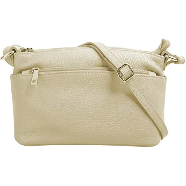 Cluty Umhängetasche aus 100% Rindleder, made in Italy, klassisches Design, 15x27x6 cm, verstellbarer Schultergurt, 4 Reißverschlusstaschen – Bild 1