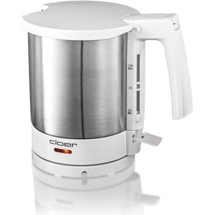 Cloer 4711 Wasserkocher, 2000 W, Trockengeh- und Überhitzungsschutz, innen liegende Füllmengenmarkierung,1,5 Liter, Edelstahl, weiß – Bild 2