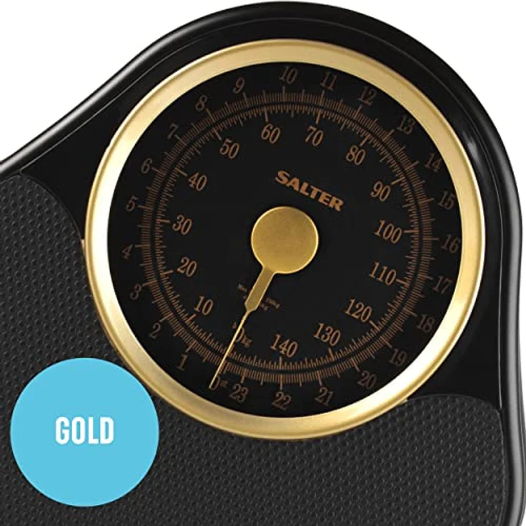 Salter 145 GFEU16 Mechanische Doktorwaage - Körperwaage mit 150 KG Tragfähigkeit, Körperfettwaage mit Drehzeiger, Körpergewichtswaage mit rutschfester Matte, Keine Batterien erforderlich, schwarz/gold – Bild 5
