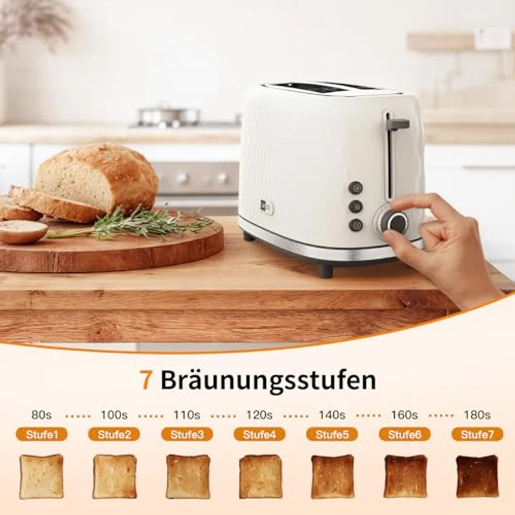 aeco toastlab ONE Toaster, 2 Scheiben, 38 mm XL-Schlitze, 7 Bräunungsstufen, 950 W, Edelstahl mit Auftau- & Aufwärmfunktion – Bild 3