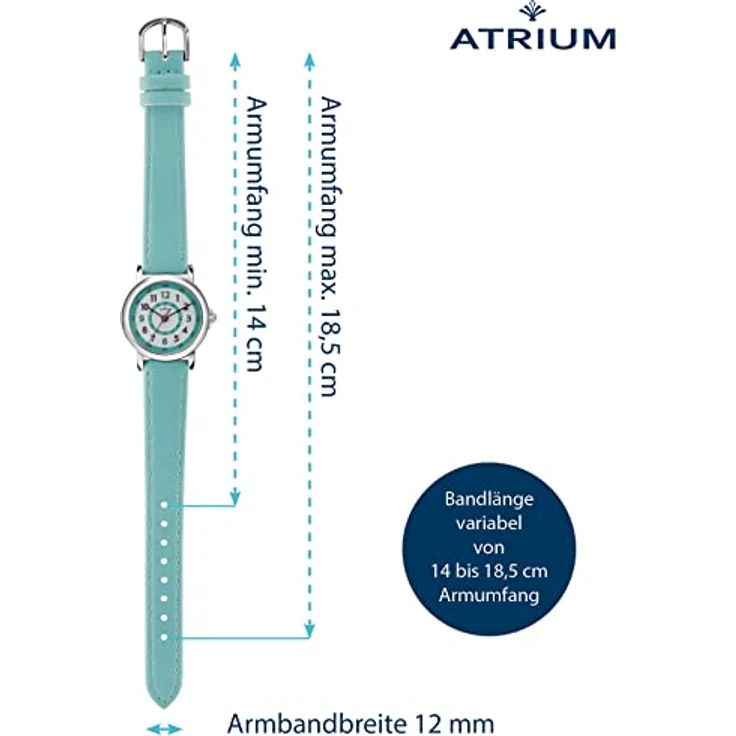Atrium A31-106 Kinder-Armbanduhr Mädchen, Analog Quarz, 5 Bar wasserdicht, Metallgehäuse, Hellblau, Lederimitatband – Bild 2
