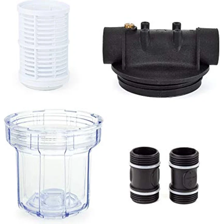 Grafner Vorfilter für Hauswasserwerke und Gartenpumpen, mit Filtereinsatz, platzsparende Ausführung, 1“ IG und 2x 1“ AG Adapter, 5,5 bar, 3000 l/h, Filter Pumpe - Preisvergleich – Bild 3