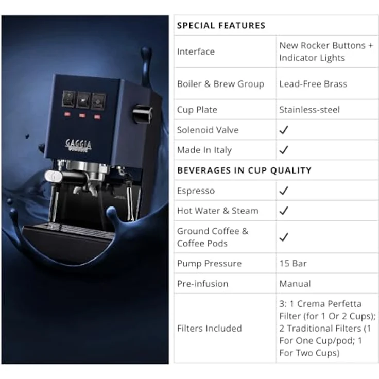 Gaggia Classic EVO Blue RI9481/15, Siebträgermaschine, Blau - Preisvergleich – Bild 4