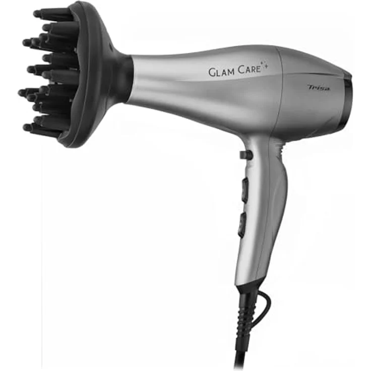 Trisa Glam Care Silber Haartrockner mit Ionen Funktion, 3 Heizstufen, Cool Shot, Überhitzungsschutz, Diffusor & Ondulierdüse für Geschmeidiges & Glänzendes Haar – Bild 2