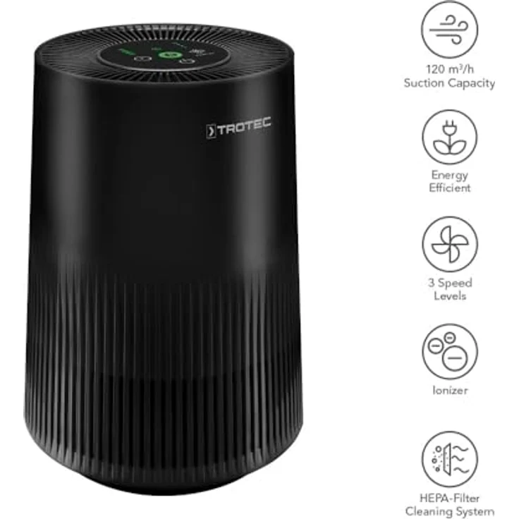 TROTEC AirgoClean 11 E, Luftreiniger mit HEPA Filter für Allergiker, 99,97% Partikelreduktion, geeignet für Räume bis 15 m², energieeffizient, 3 Gebläsestufen, leise im Betrieb – Bild 2