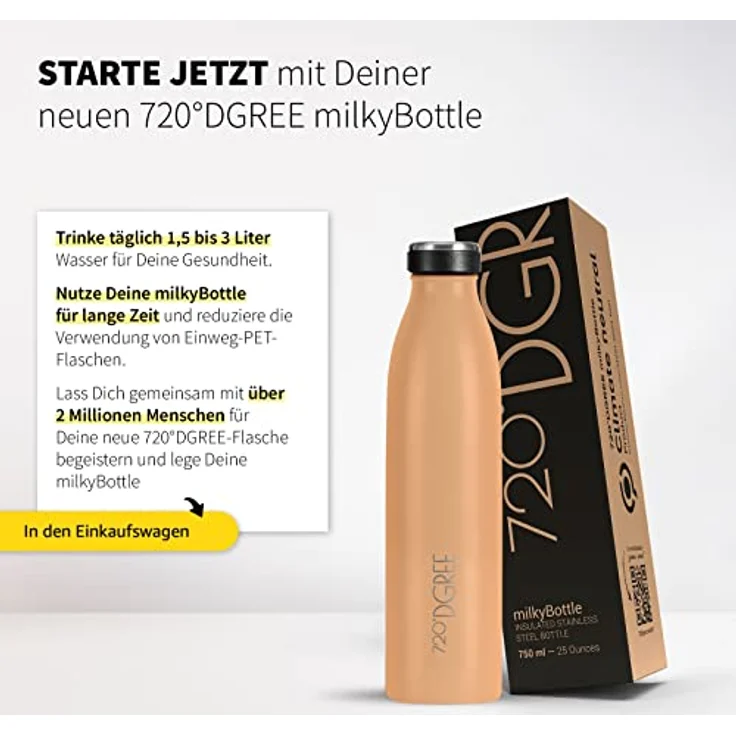 720°DGREE Trinkflasche Edelstahl Doppelwandig 750ml Isolierflasche milkyBottle light peach matt – Bild 6