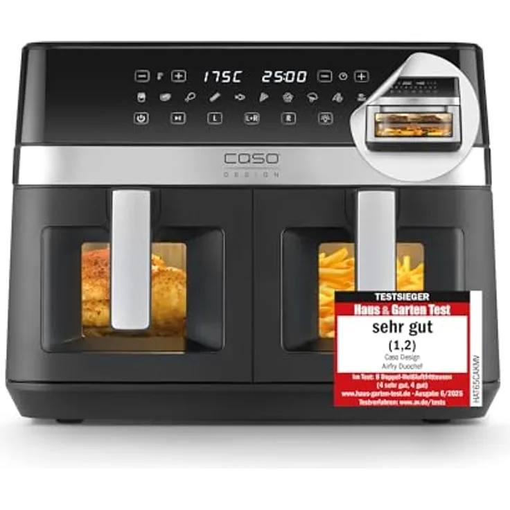 Caso Heißluftfritteuse 3186 Design AirFry DuoChef, 14 l Dual-Kammer, 2200 W, energiesparend und schnell